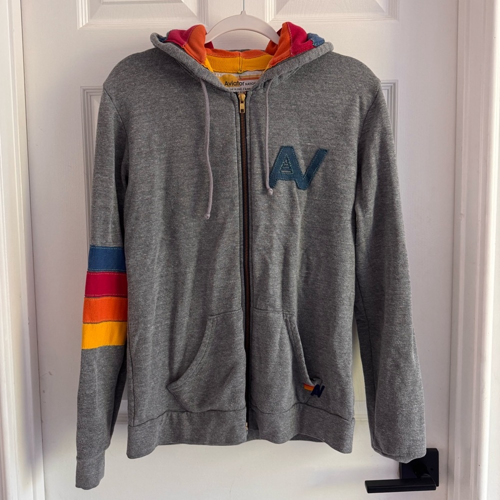 Aviator Nation - Rainbow Zip-Up Hoodie - Rare - Gray - Large